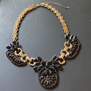 Aldo womens gold black rhinestone statement necklace
